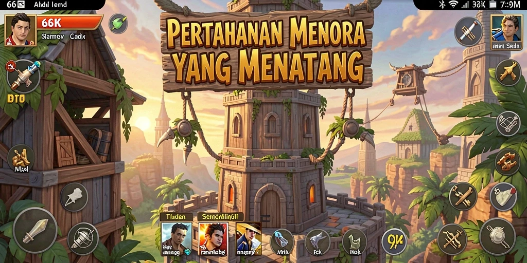 Screenshot utama 66K menampilkan aksi seru dalam permainan Tower Defense.