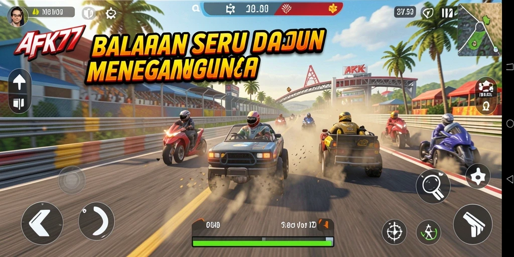 Screenshot utama AFK77 menampilkan aksi balapan mendebarkan.