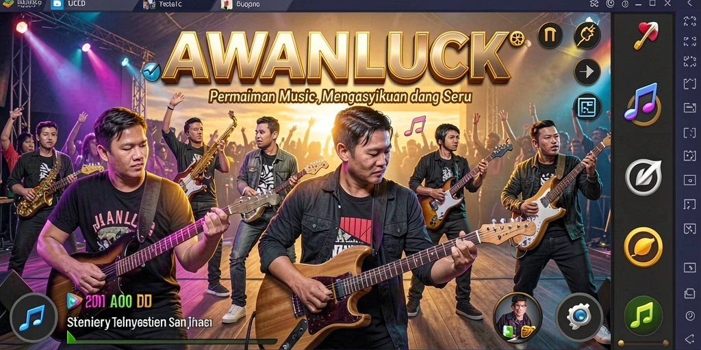 Screenshot utama AWANLUCK dengan gameplay musik yang penuh warna.