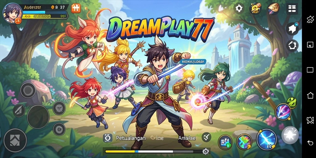 Screenshot utama <strong>DREAMPLAY77</strong> menampilkan aksi epic dalam dunia anime.
