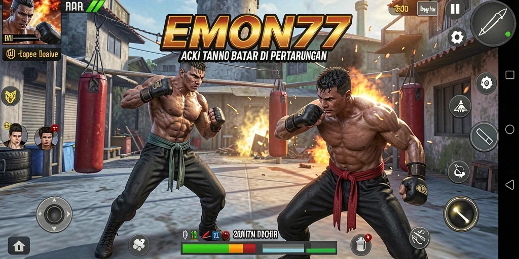 Tangkapan layar EMON77 menampilkan pertarungan seru dan grafis yang mengesankan.
