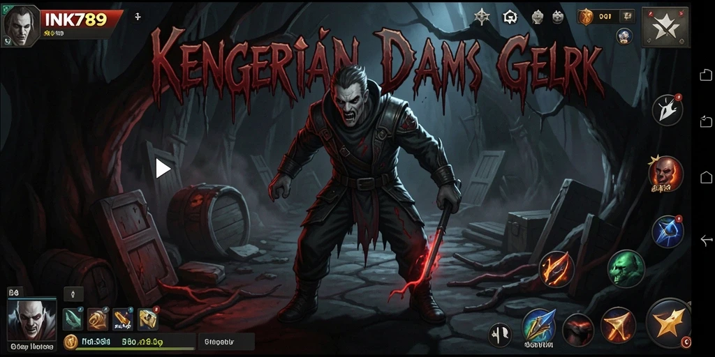 Screenshot gameplay INK789 menampilkan suasana horor yang mencekam.