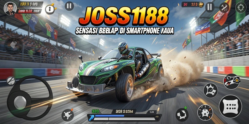 Tampilan gameplay JOSS188 dengan mobil balap yang sedang melaju.