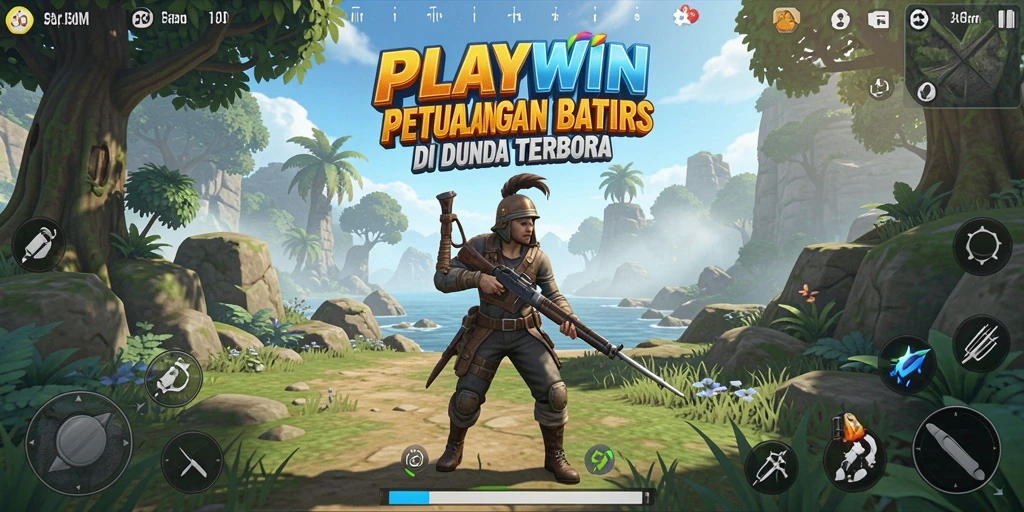 Screenshot gameplay <strong>PLAYWIN</strong> menunjukkan aksi di dunia terbuka yang luas dan penuh petualangan.