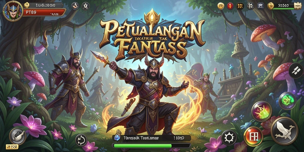 Screenshot gameplay PT89 menampilkan pertarungan epik di dunia fantasi.