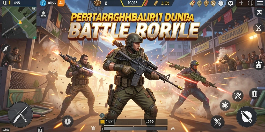 Tampilan gameplay memukau dari RK55 dalam pertarungan Battle Royale.