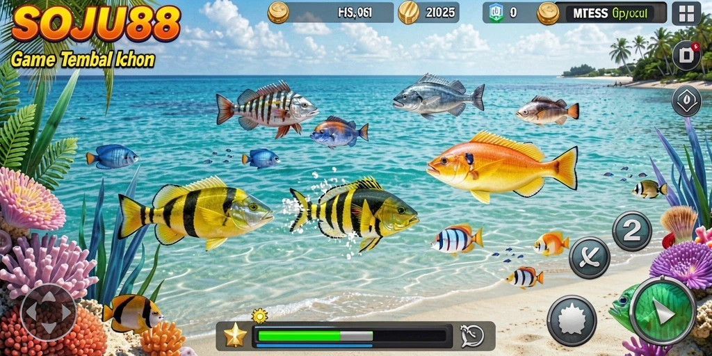 Tampilan menarik dari gameplay SOJU88 saat menembak ikan.