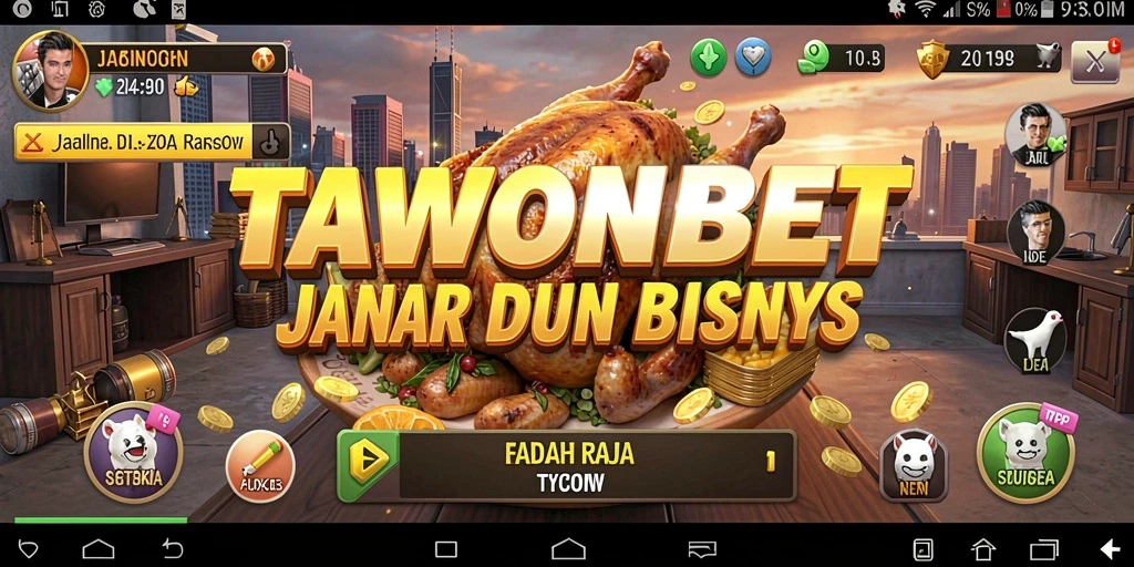 Screenshot menunjukkan gameplay seru TAWONBET dengan berbagai jenis usaha.